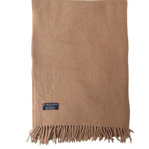 Vintage Burberry Solid Camel Tan Embroidered Logo 100% Cashmere Scarf Scarves